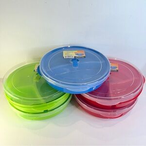 🆕 Set of 5 Round 3 Compartment Food Storage Containers 10.5” BPA Free